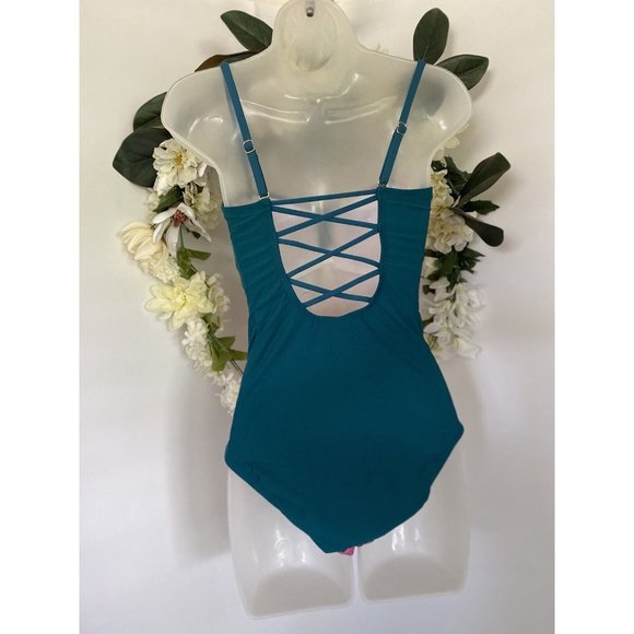 Women's 80s Retro Floral Swimsuit Strapless Convertible Straps Padded Strappy - Picture 11 of 11